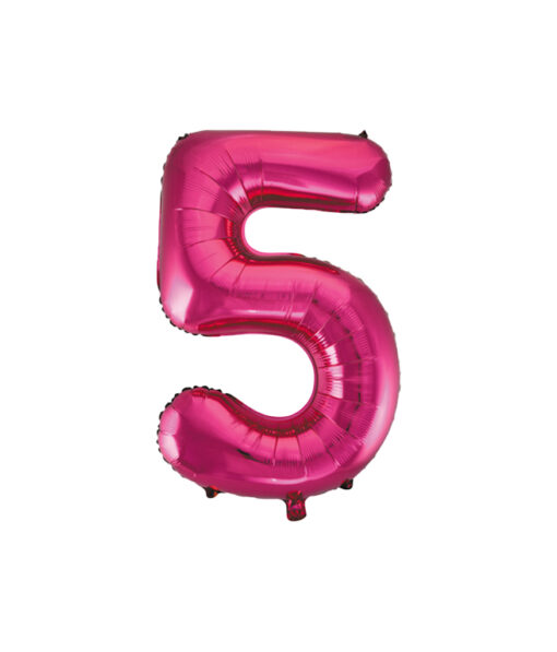 Hot pink foil balloon in number "5" design