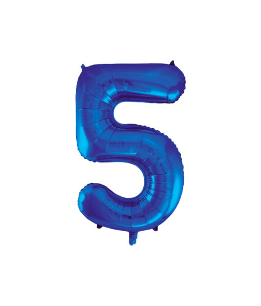 Royal blue foil balloon in number "5" design