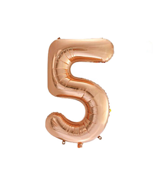 Rose gold foil balloon in number "5" design