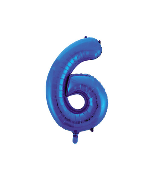 Royal blue foil balloon in number "6" design