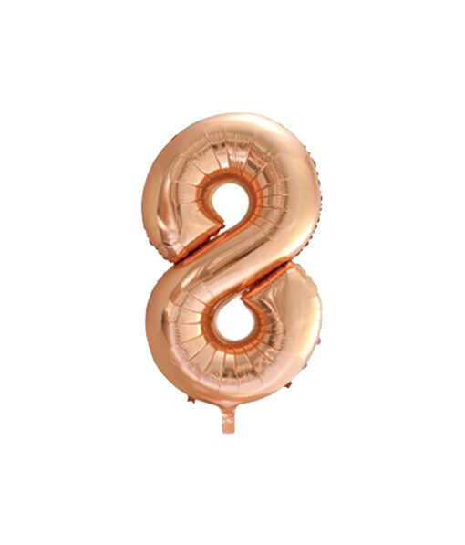 Rose gold foil balloon in number "8" design