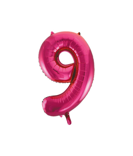 Hot pink foil balloon in number "9" design