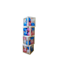 White bordered transparent decoration cube set coming with 4 boxes and 15 letters