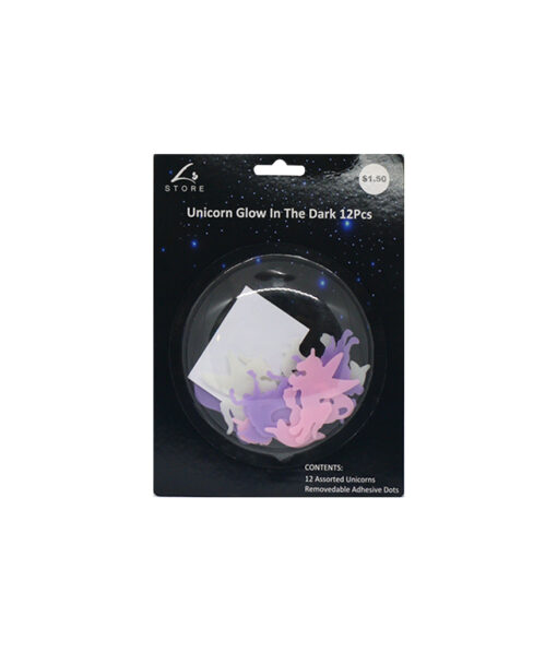 Glow in the dark unicorn decorations in pink and purple colour coming in pack of 12
