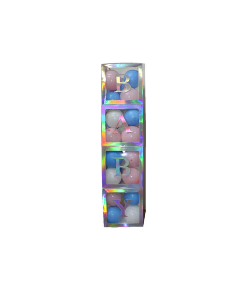 Iridescent bordered transparent decoration cube set coming with 4 boxes and 15 letters