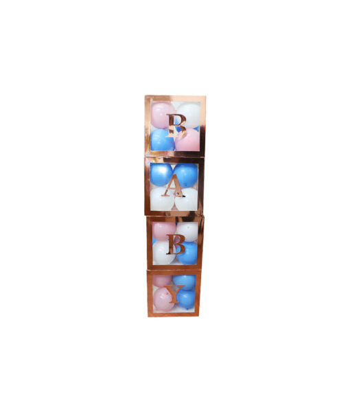 Rose gold bordered transparent decoration cube set coming with 4 boxes and 15 letters