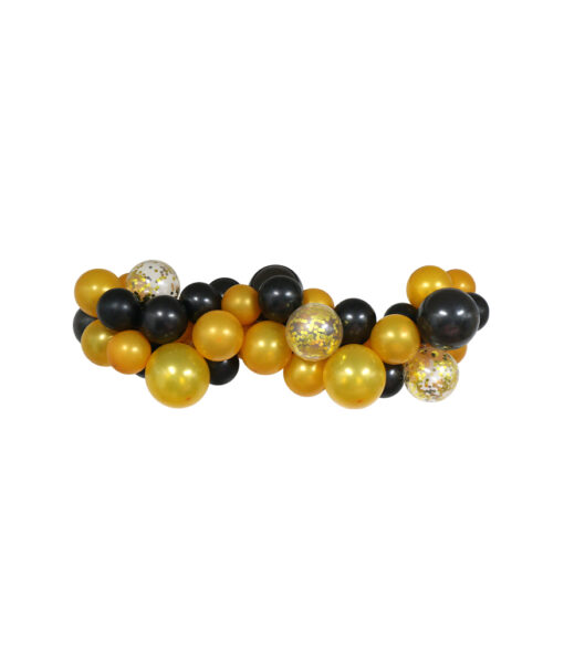 Gold and black latex balloon garland kit coming in set of 50 pieces