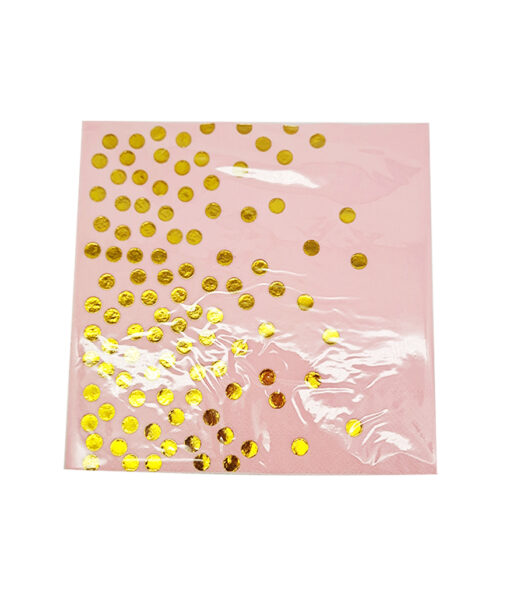 Large light pink napkins with gold dot design coming in pack of 20 pieces