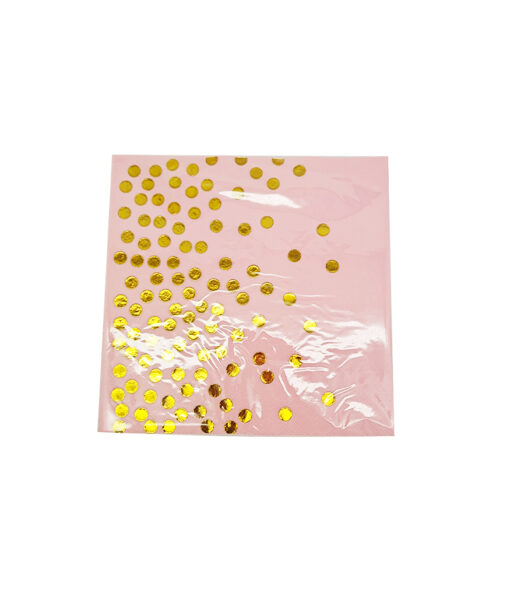 Small light pink napkins with gold dot design coming in pack of 20 pieces