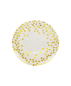 White paper plates with gold dots in size of 7inch coming in pack of 12 pieces