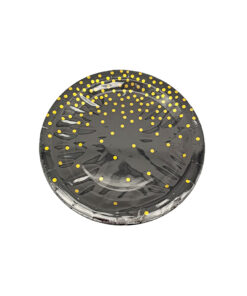 Black paper plates with gold dots in size of 7inch coming in pack of 12 pieces