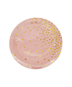 Light pink paper plate with gold dots in size of 9inch coming in pack of 12 pieces