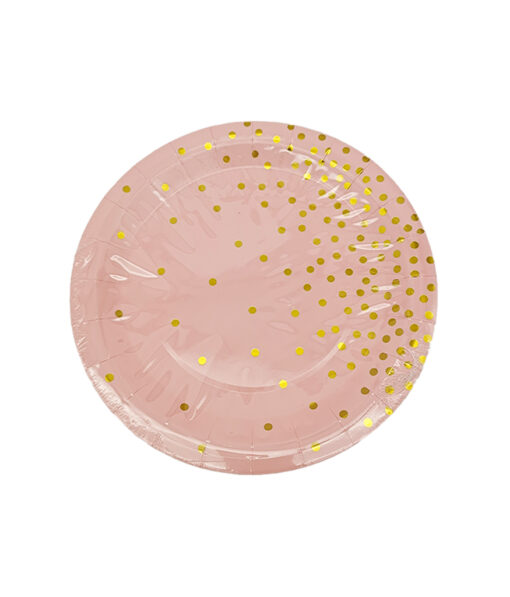 Light pink paper plate with gold dots in size of 9inch coming in pack of 12 pieces