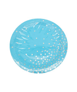 Light blue paper plate with silver dots in size of 9inch coming in pack of 12 pieces