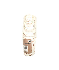 Disposable paper cups in white colour with rose gold dots coming in pack of 20 pieces