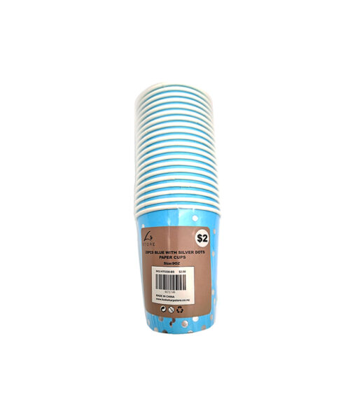 Disposable paper cups in blue colour with silver dots coming in pack of 20 pieces