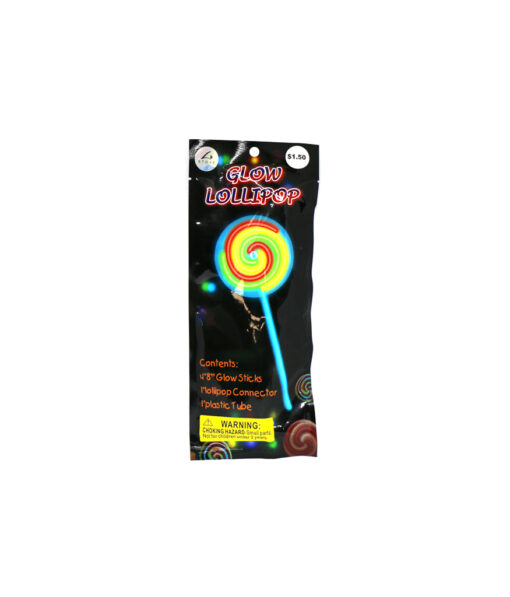 Glow in the dark lollipop in green, yellow, red, and blue colour coming with 1 lolipop connector, and 1 plastic tube