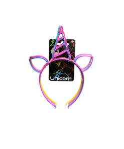 Headbands with unicorn horn and ear design in pink, blue, purple, and yellow colours coming in pack of 4