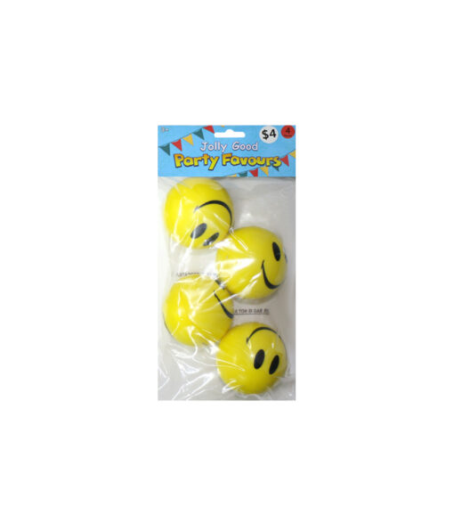 Yellow smiley emoji stress balls in pack of 4