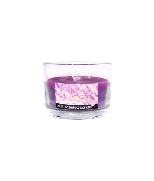 Lavender scented candle in small glass jar