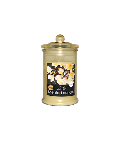 Fragipani scented candle in cream glass jar