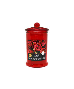 Rose scented candle in red glass jar