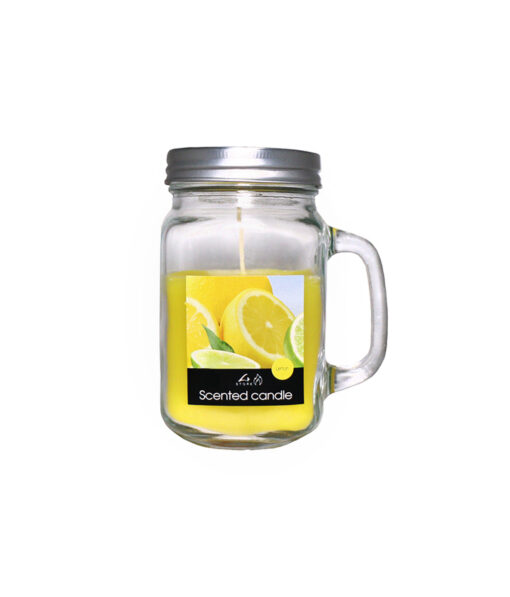 Lemon Scented Candle In Glass Handle Jar