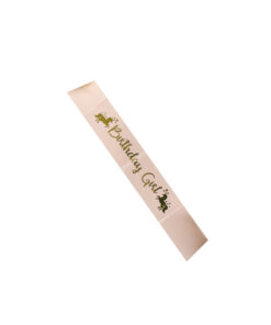 Light pink "birthday girl" sash with golden unicorn design