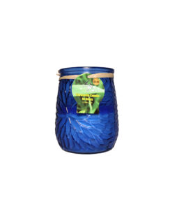 Citronella candle in blue glass jar