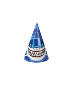 Iridescent shark paper party hats in pack of 12