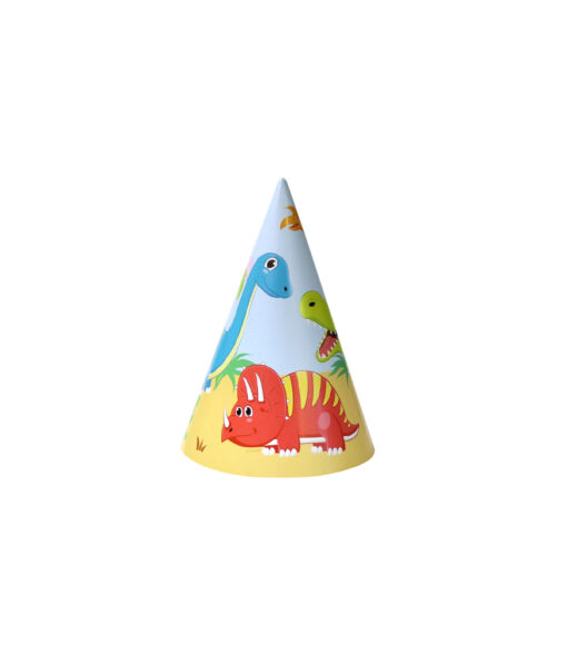 Dinosaur paper party hats in pack of 12