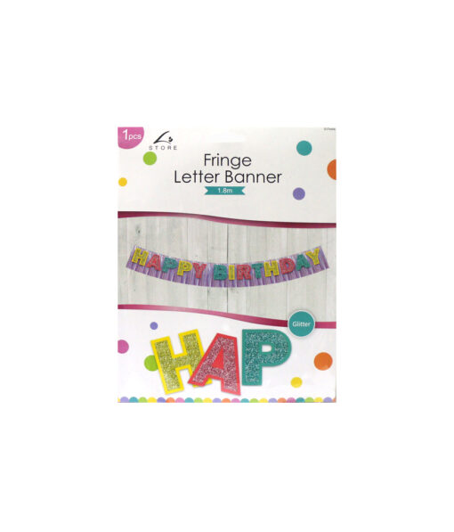 "Happy Birthday" fringe letter banner in length of 1.8m