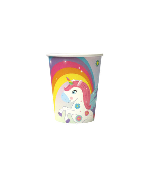 Disposable paper cups with unicorn design, coming in pack of 12 and capacity of 9oz