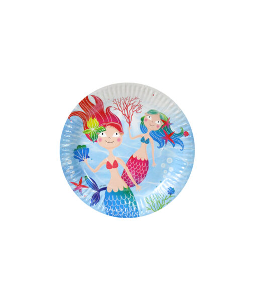 Paper plates with mermaid design in diameter of 18cm and coming in pack of 12