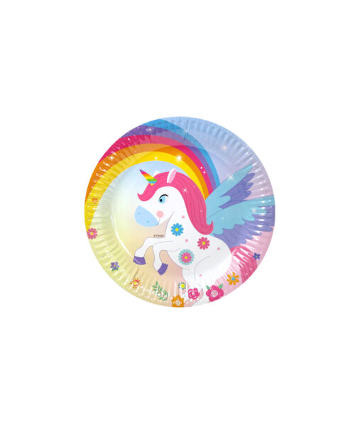 Paper plates with unicorn design in diameter of 18cm and coming in pack of 12
