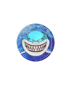 Paper plates with iridescent shark design in diameter of 18cm and coming in pack of 12