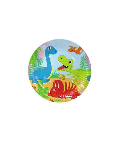 Paper plates with dinosaur design in diameter of 18cm and coming in pack of 12