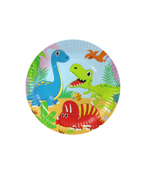 Paper plates with dinosaur design in diameter of 23cm and coming in pack of 12