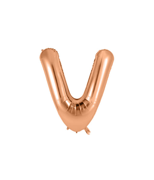 Rose gold foil balloon in letter "V" design