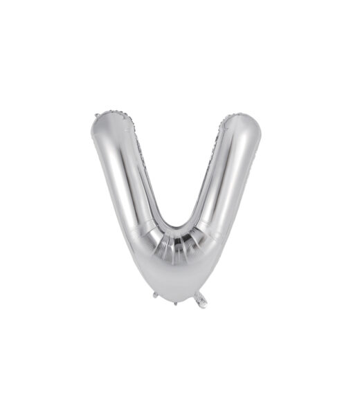 Silver foil balloon in letter "V" design