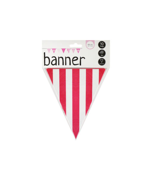 White and pink striped flag banner buntings coming in pack of 10