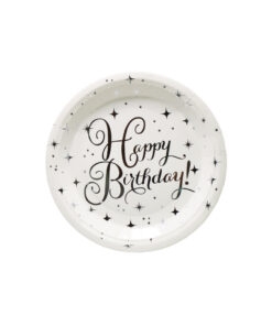 Silver happy birthday paper plates in pack of 12 and size of 9in