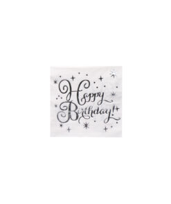 Silver Happy Birthday paper napkins coming in pack of 20