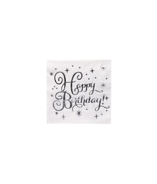 Silver Happy Birthday paper napkins coming in pack of 20