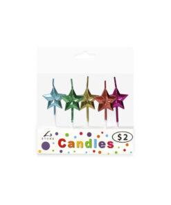 Metallic diamond star pick candles in blue, green, yellow, orange, and hot pink colour coming in pack of 5