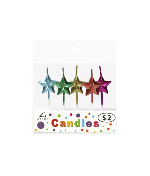 Metallic diamond star pick candles in blue, green, yellow, orange, and hot pink colour coming in pack of 5