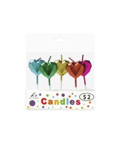 Metallic diamond heart pick candles in blue, green, yellow, orange, and hot pink colour coming in pack of 5