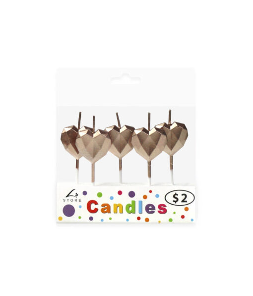 Rose gold diamond heart pick candles coming in pack of 5