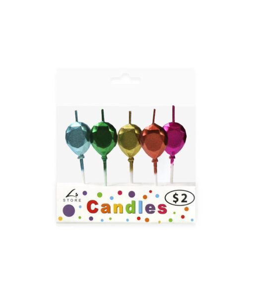 Metallic diamond balloon pick candles in blue, green, yellow, orange, and hot pink colour coming in pack of 5