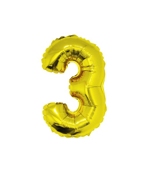 Gold Air Fill Number 3 Balloon